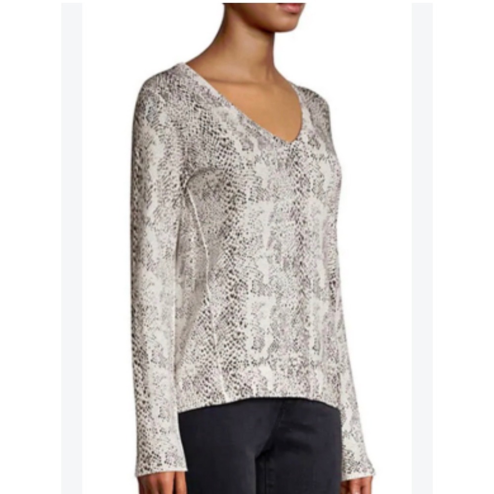 ATM Anthony Thomas Melillo Sweater Womens Small Gray Snakeskin V-Neck Cashmere